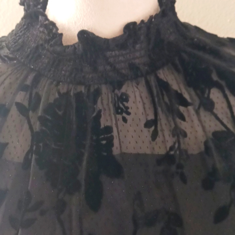 Alex Marie black embossed flower pattern dress.